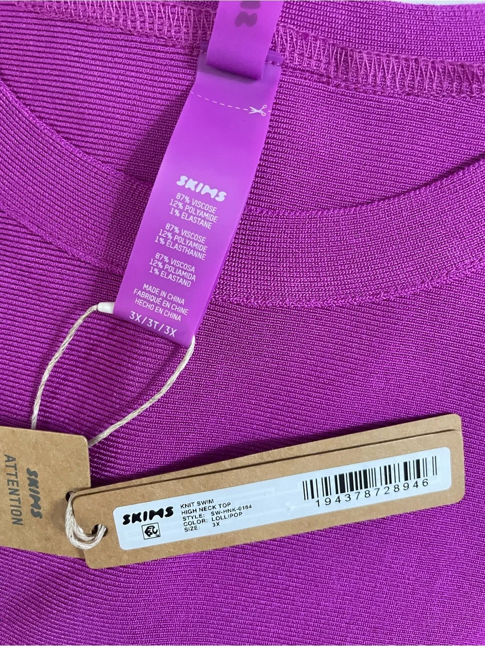 Skims NWT Knit Swim High Neck Top Lollipop Magenta Crop Size 3X